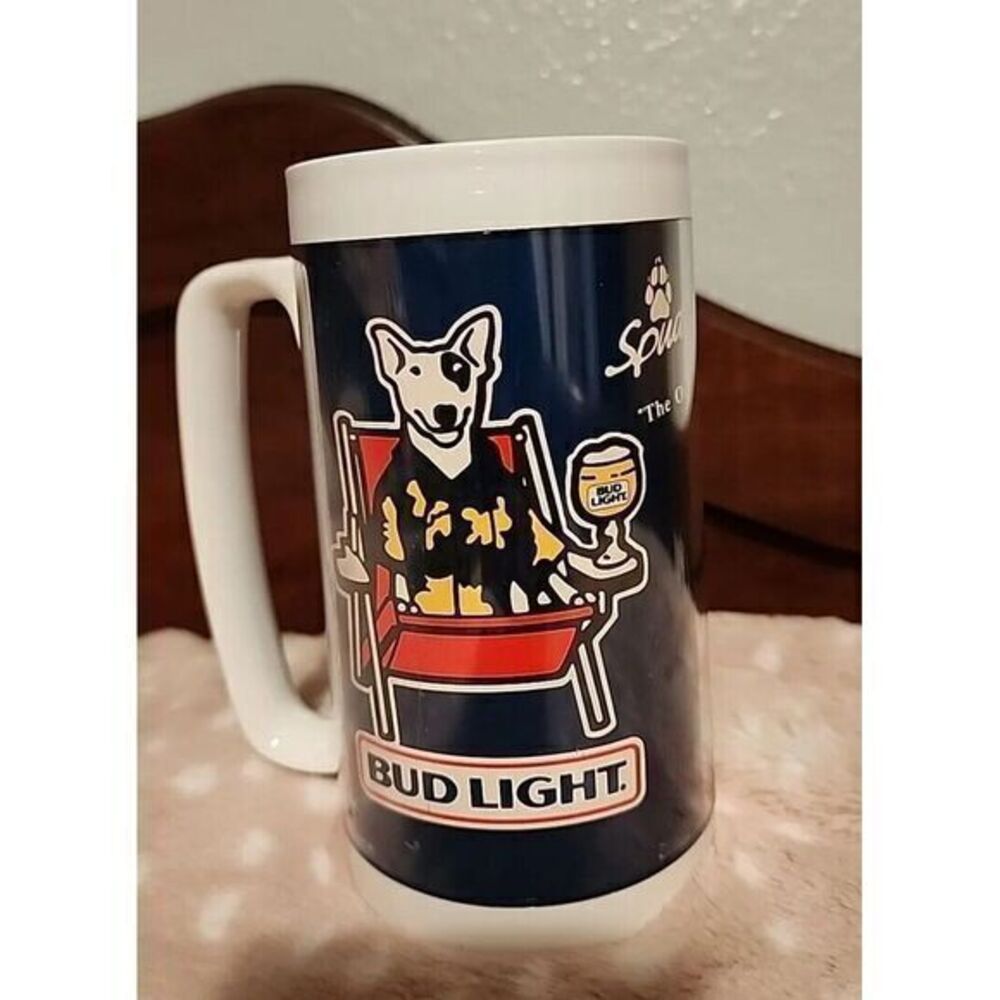 Vintage 1986 Spuds MacKenzie Bud Light Thermo-Serv Blue Plastic Beer‎ Stein